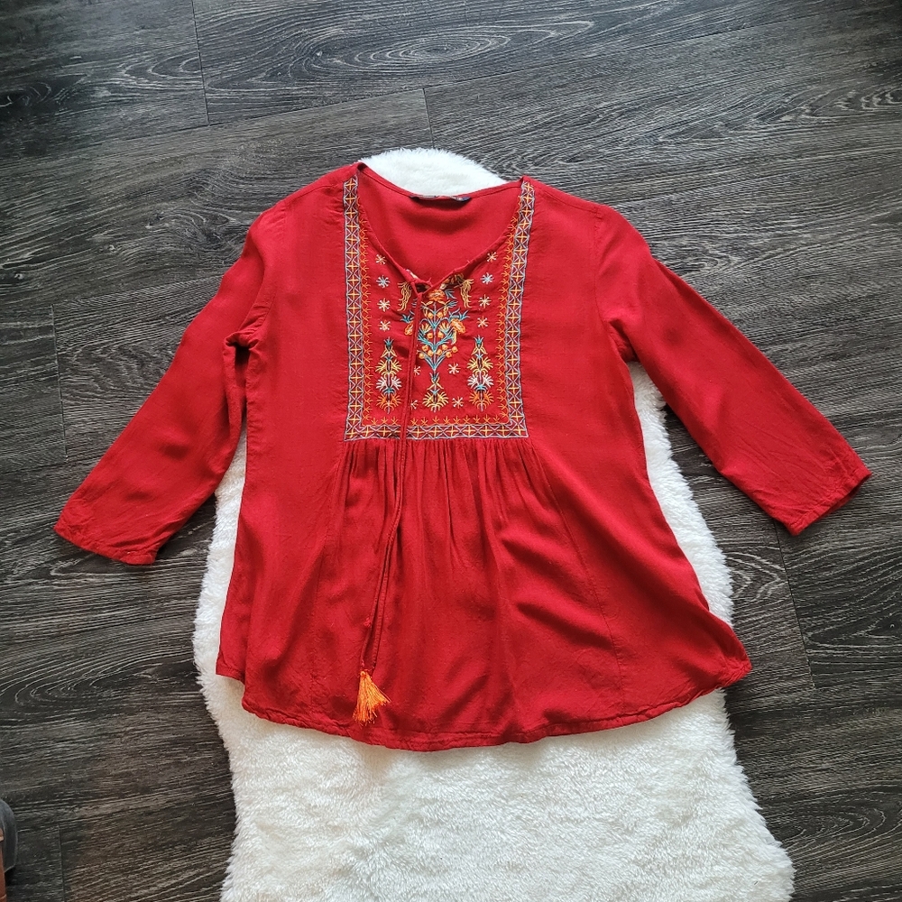 Vintage Chokhi Bandhni Bohemian Chic Peasant Top in Rich Red Sz XS-S - Picture 2 of 9